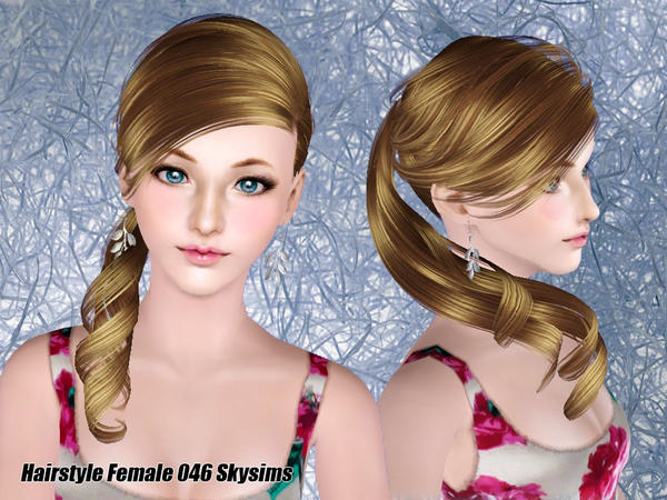 Thin side ponytail hairstyle 046 by Skysims for Sims 3