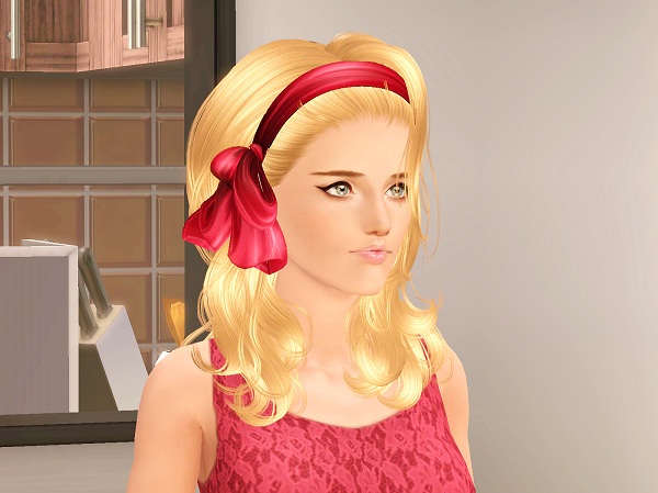 Headband with bow hairstyle Newsea’s Long Love Letter retextured by Brad for Sims 3