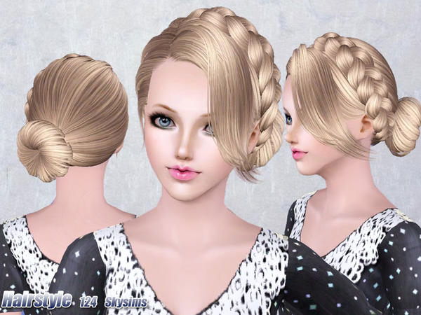 Medieval braided bun hairstyle 124 by Skysims for Sims 3