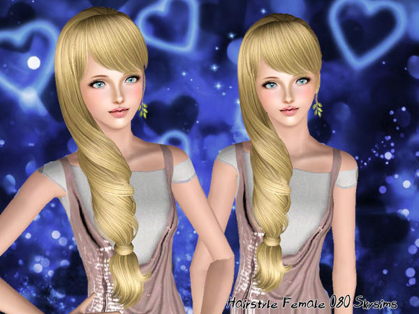 Long twisted ponytail hairstyle 080 by Skysims for Sims 3
