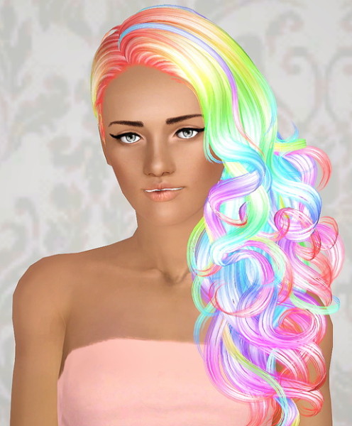 Three rainbow hairstyles retextured by Brad for Sims 3
