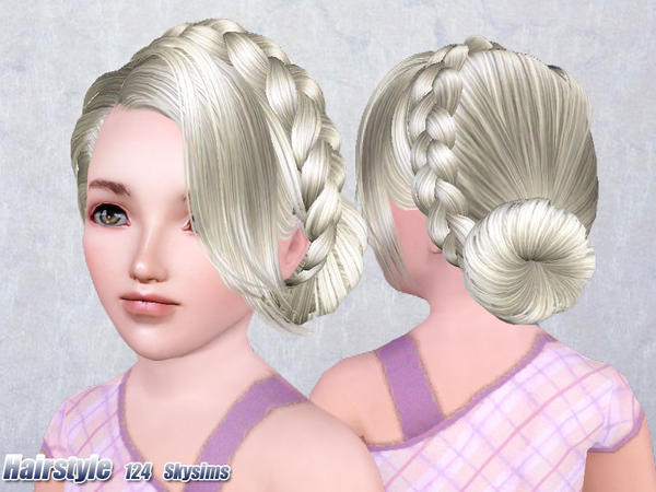 Medieval braided bun hairstyle 124 by Skysims for Sims 3