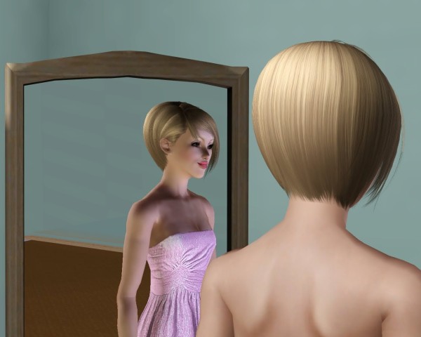Rose 96 Short assymmetrical bob hairstyle retextured by Savio for Sims 3