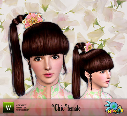 Chic hairstyle with fan accessory by NewSea for Sims 3