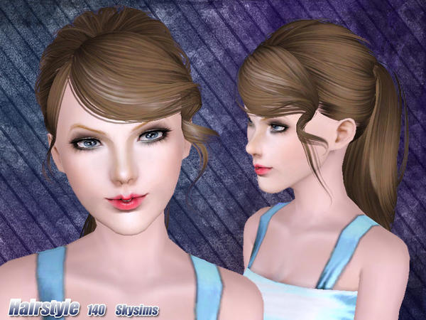 Messy ponytail hairstyle 140 by Skysims for Sims 3