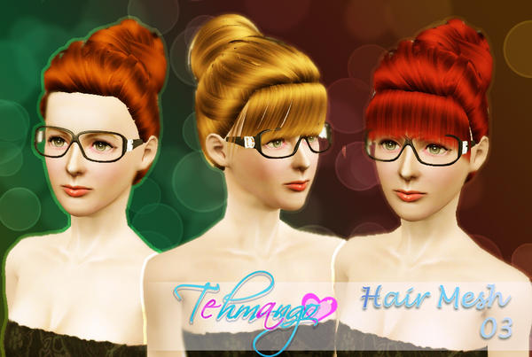 Topknot with bangs hairstyle 003 by Tehmango for Sims 3