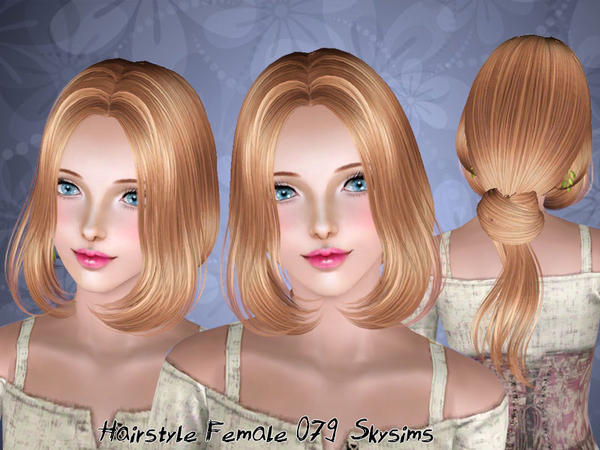 Thin ponytail with middle part bangs hairstyle 079 by Skysims for Sims 3