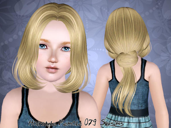 Thin ponytail with middle part bangs hairstyle 079 by Skysims for Sims 3