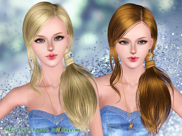 Easy wrapped ponytail hairstyle 042 by Skysims for Sims 3