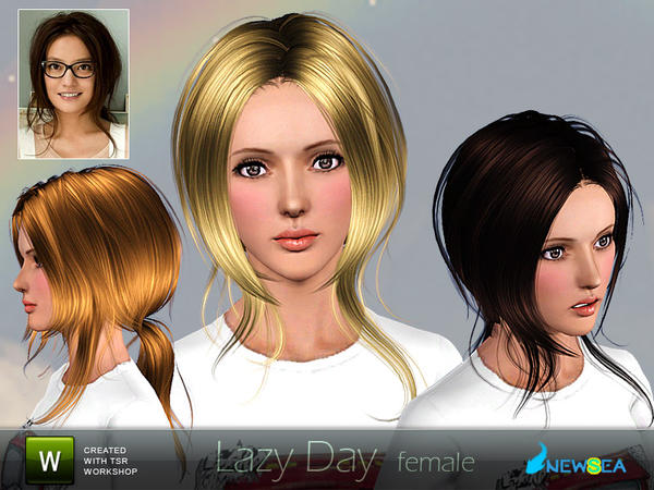 Lazy Day thin pigtail hairstyle by NewSea for Sims 3
