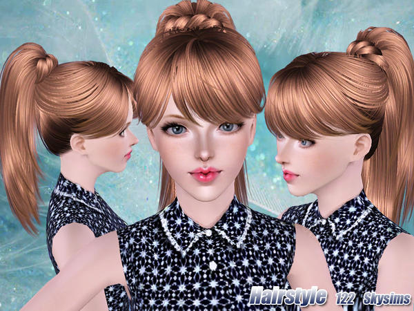 Bohemian ponytail hairstyle 122 by Skysims for Sims 3