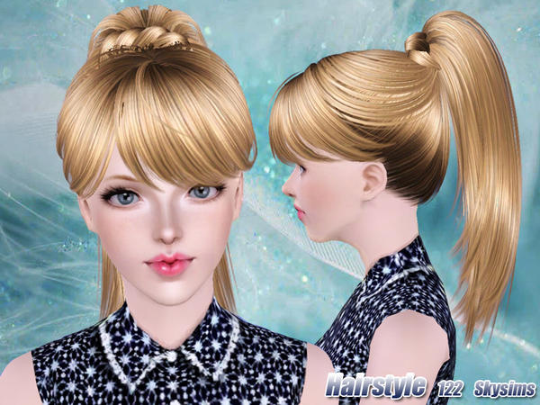 Bohemian ponytail hairstyle 122 by Skysims for Sims 3