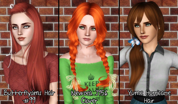 ButterflySims 99, NewSea Clover, Hurricane hairstyles retextured by Forever and Always for Sims 3