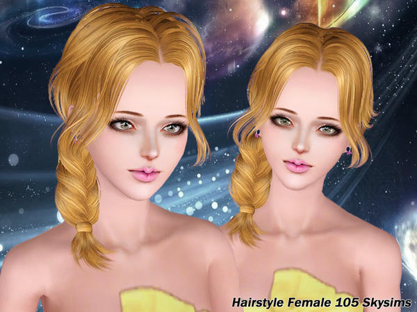 Messy side fishtail hairstyle 105 by Skysims for Sims 3