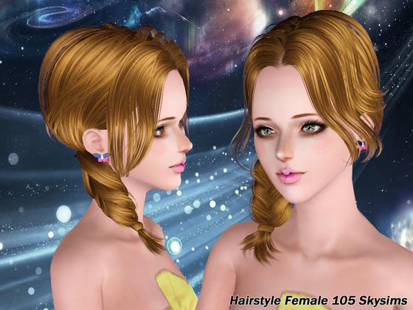 Messy side fishtail hairstyle 105 by Skysims for Sims 3