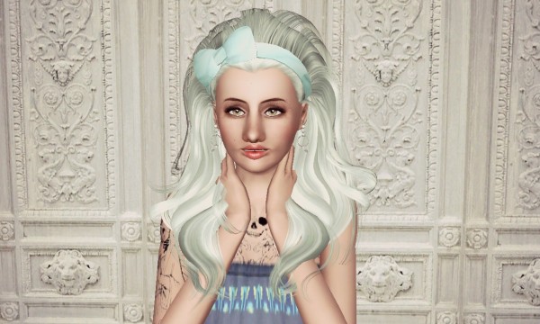 Thrown back with bow Peggy`s 905 hairstyle retextured by Marie Antoinette for Sims 3
