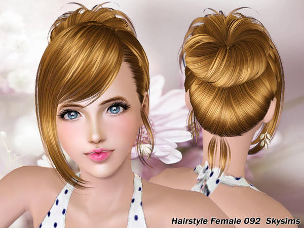 Bun with strands hairstyle 092 Skysims for Sims 3