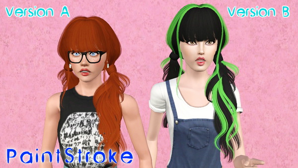 Middle part wrapped ponytails hairstyle Skysims 052 retextured by Katty for Sims 3