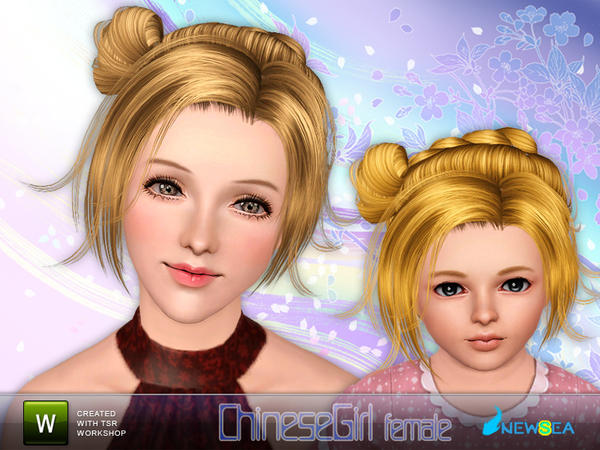 Fancy chignon Chinese Girl hairstyle by NewSea for Sims 3