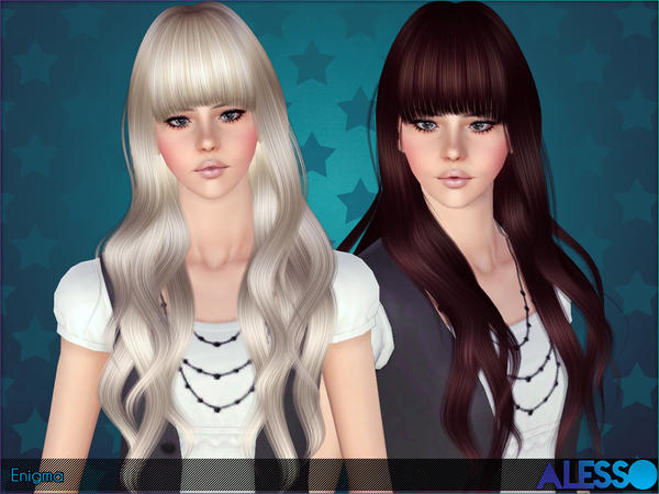 Enigma Long hairstyle with bangs by Alesso for Sims 3