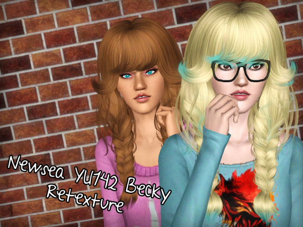 Double braids with bangs hairstyle Newsea`s Becky retextured by Forever and Always for Sims 3