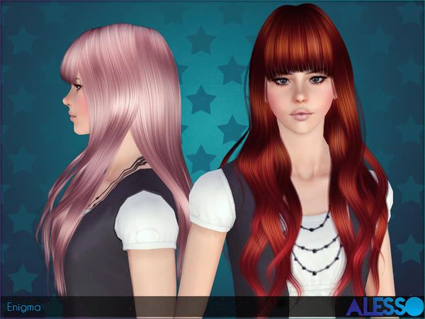 Enigma Long hairstyle with bangs by Alesso for Sims 3