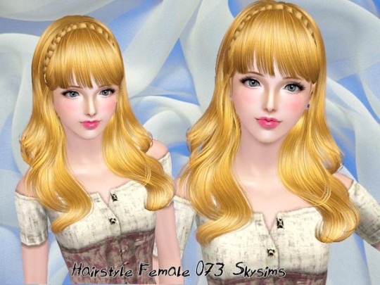 Braided crown with bangs hairstyle 073 by Skysims - Sims 3 Hairs