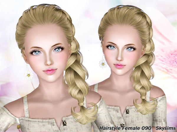 Rumpled side braid hairstyle 090 by Skysims for Sims 3