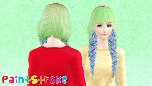 Raonjena`s 21 Two huge braids with bangs hairstyle retextured by Katty for Sims 3