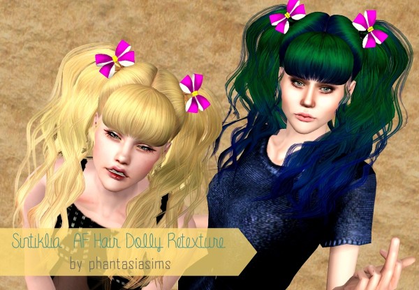 Bow ponytails hairstyle Sintiklia’s Dolly retextured by Phantasia for Sims 3