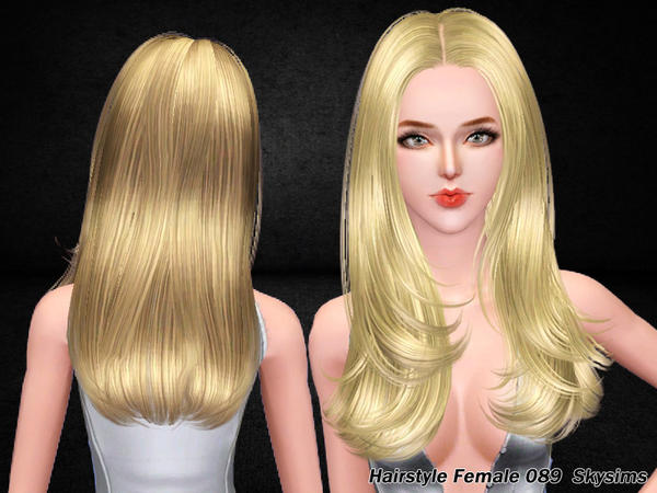 Glossy middle part hairstyle 089 by Skysims for Sims 3