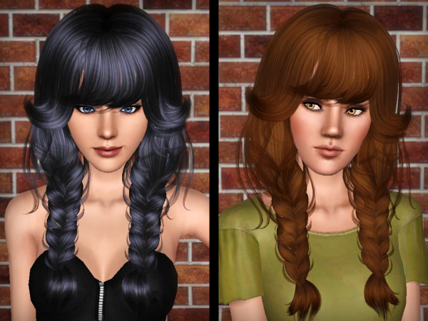 Double braids with bangs hairstyle Newsea`s Becky retextured by Forever and Always for Sims 3