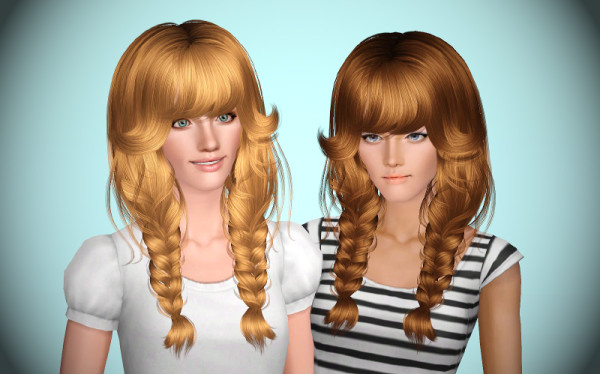 Double braids with bangs hairstyle Newsea`s Becky retextured by Brad for Sims 3
