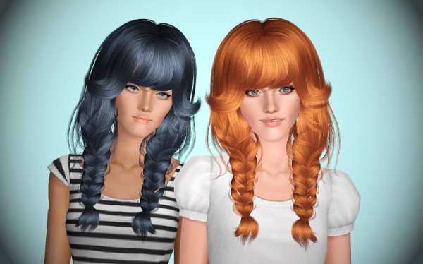 Double braids with bangs hairstyle Newsea`s Becky retextured by Brad for Sims 3