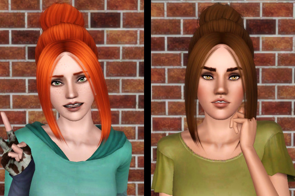 Top knot with giant bangs hairstyle Nightcrawler 06 retextured by Forever and Always for Sims 3
