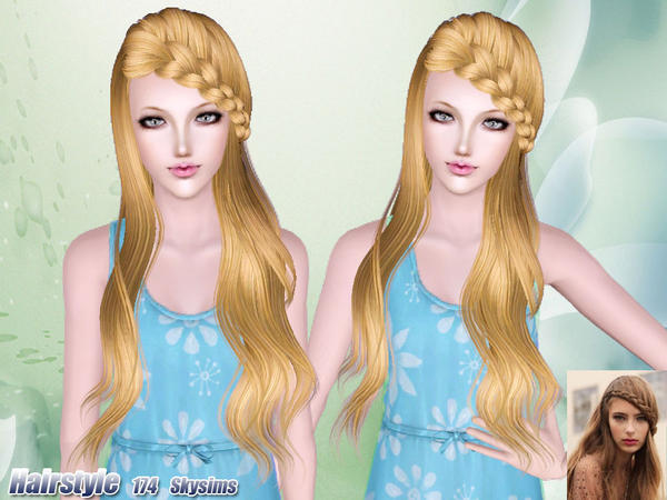 Braided side bangs hairstyle 174 by Skysims  for Sims 3