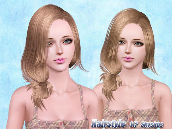 Tousled side pigtail hairstyle 117 by Skysims for Sims 3