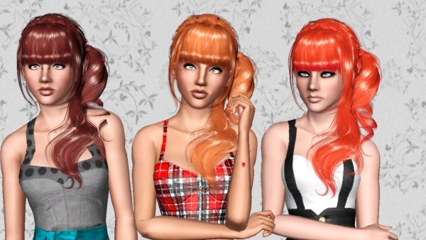 Curly ponytail in the side hairstyle Peggy`s 89 retextured by Marie Antoinette for Sims 3