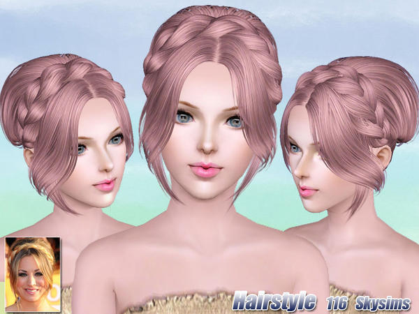 Braided crown bun hairstle 116 by Skysims for Sims 3