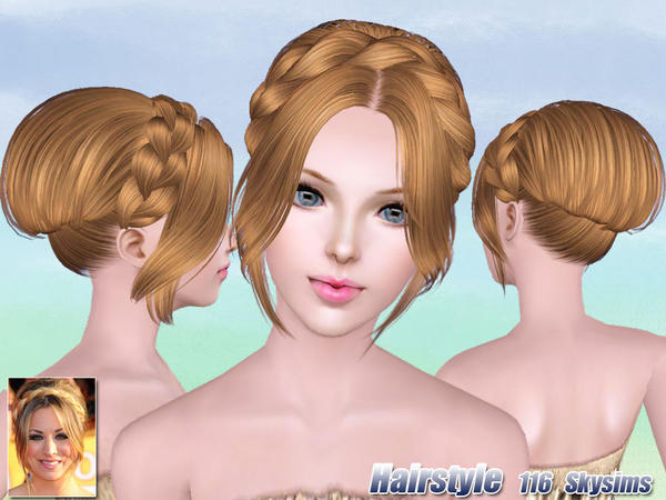 Braided crown bun hairstle 116 by Skysims for Sims 3