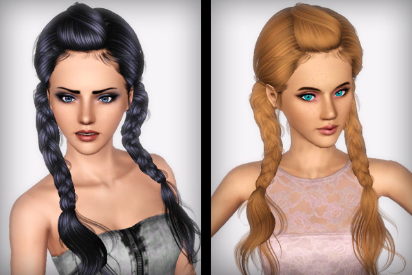 Double braids with wrapped bangs Newsea`s Weed Flower retextured by Forever and Always for Sims 3