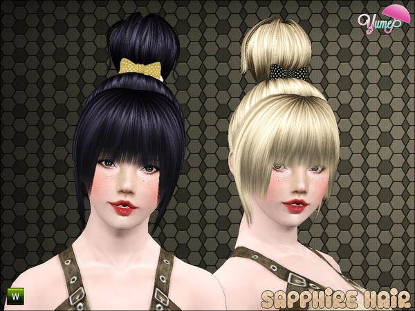  Yume Sapphire topknot with bow and bangs by Zauma for Sims 3