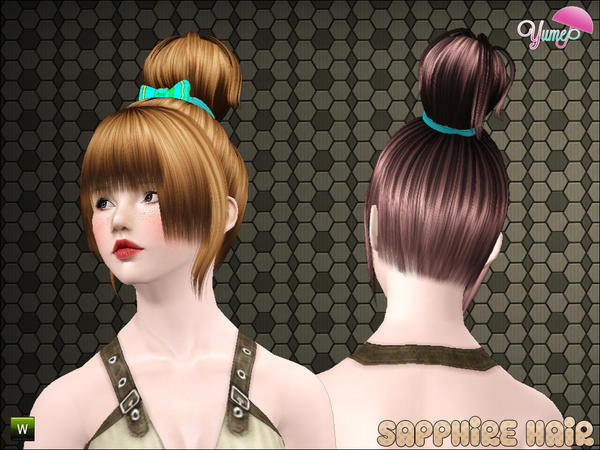  Yume Sapphire topknot with bow and bangs by Zauma for Sims 3