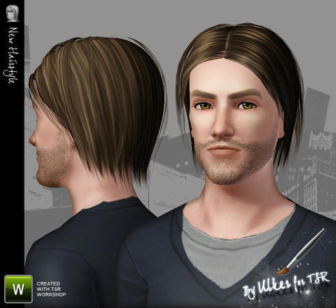 Straight and sleek hairstyle for mens by Ulker for Sims 3