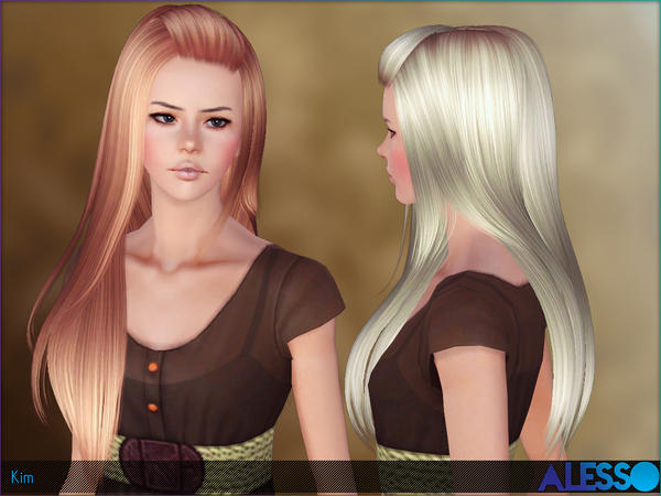 Super staight with caught bangs hairstyle Kim  by Alesso for Sims 3