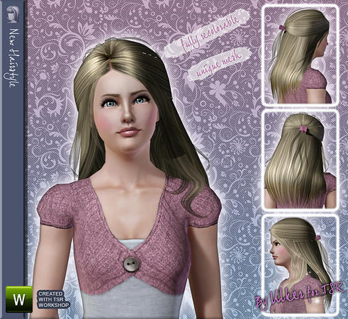 Volumnous half up hairstyle 03 by Ulker for Sims 3