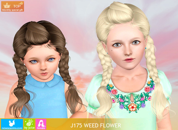 Double braids with wrapped bangs J175 Weed Flower hairstyle by Newsea for Sims 3