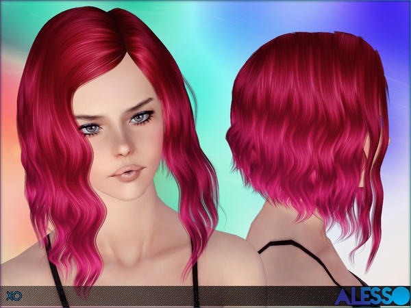 Assymetric waved bob hairstyle XO by Alesso for Sims 3