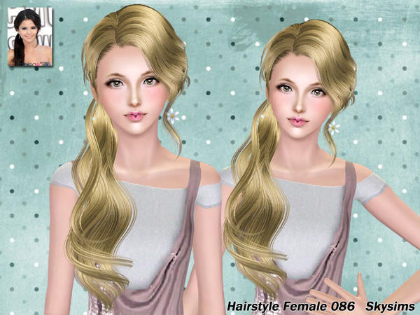 Wavy side ponytail hairstyle 086 by Skysims for Sims 3