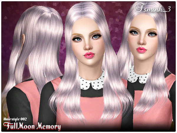 Straight hairstyle with middle parth Full Moon Memory 002 by Tsminh for Sims 3